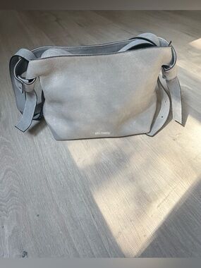 Del Conte Italian Leather Shoulder Bag Gray Pebbled Leather Minimalist Hobo